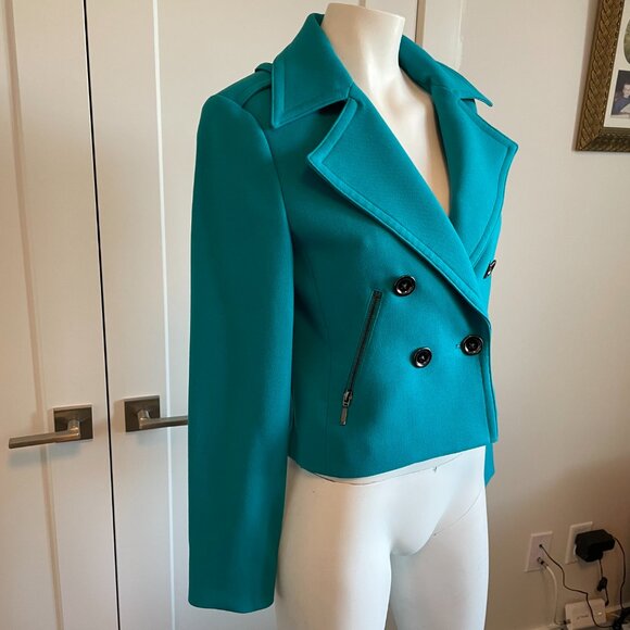Bellefleur COLET Nordstrom Double Breasted Poly Blend Crop Moto Blazer Blue XS - Picture 4 of 14